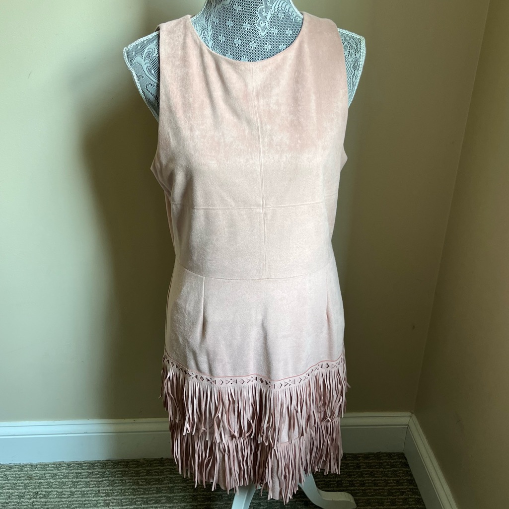 Sugar + Lips Dusty Pink Faux Suede Fringe Dress Sz Large